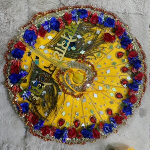 yellow peacock kanha ji poshak set with floral embellishments